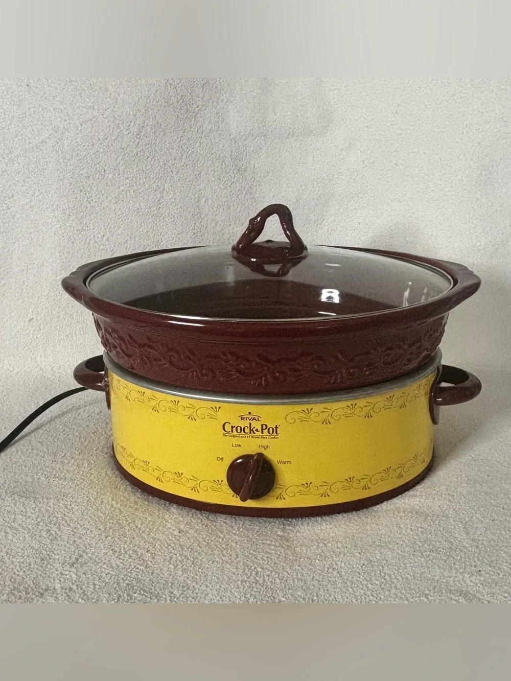 Vintage Rival Crock-Pot Yellow and Brown Ceramic Slow Cooker